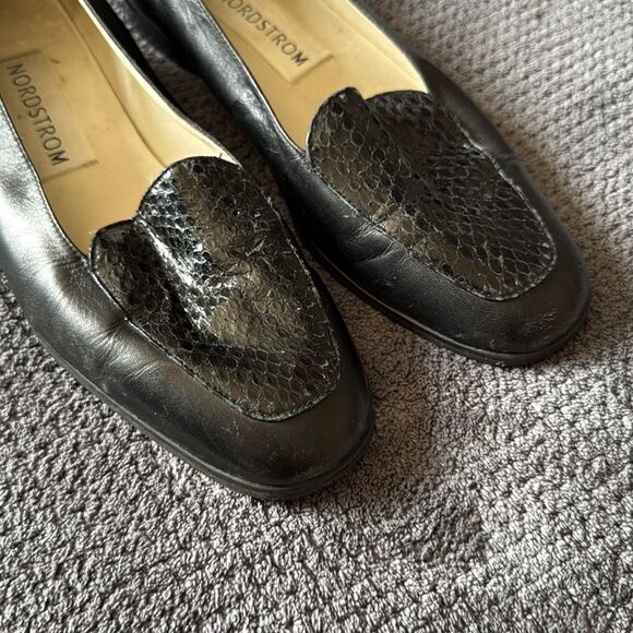 Nordstrom Black Textured Leather Loafers Slip On Flat Shoes Size‎ 8.5 - Picture 4 of 10